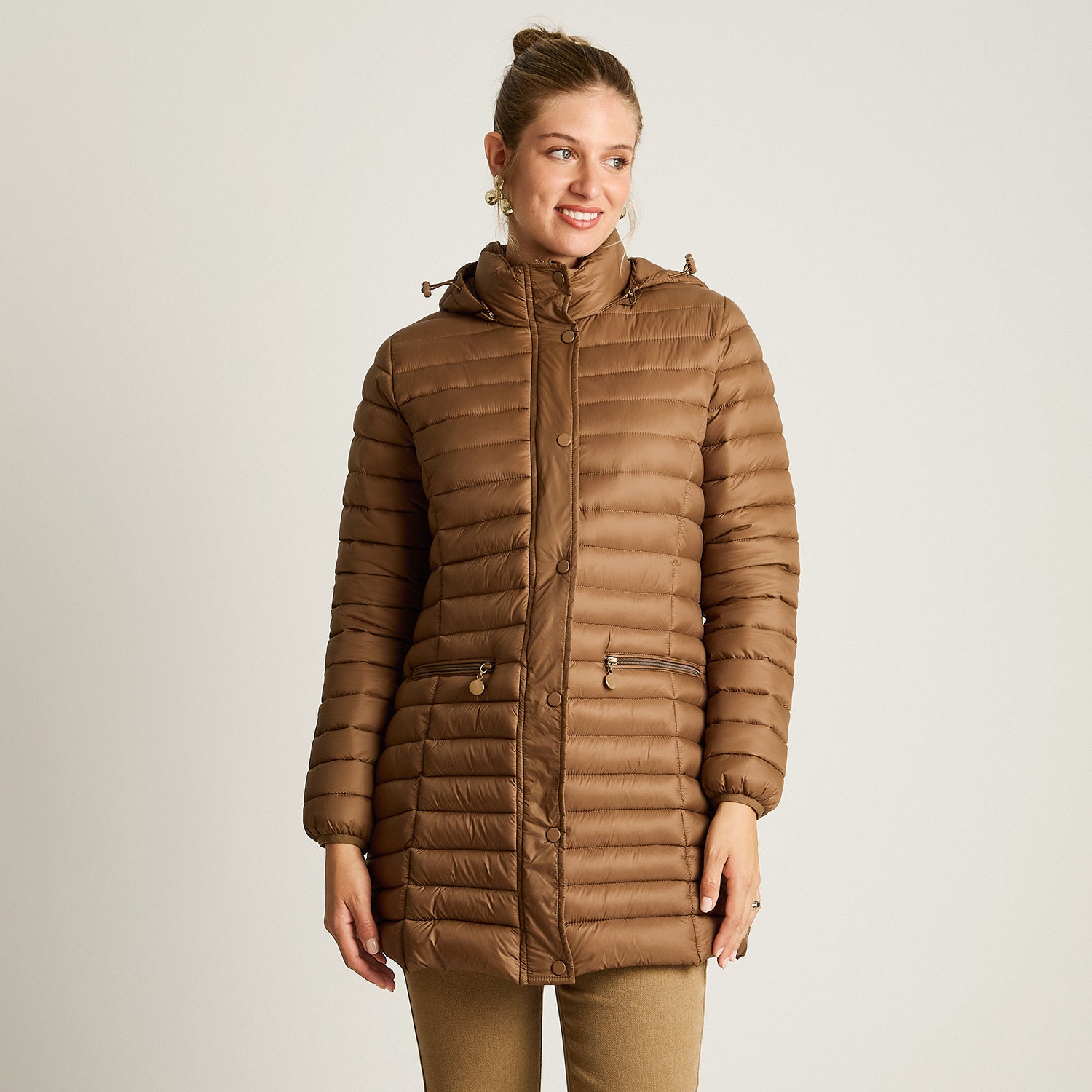 Parka Cafe Manga Larga Elasticidad Nula Sin Forro Calce Normal Tela Plano